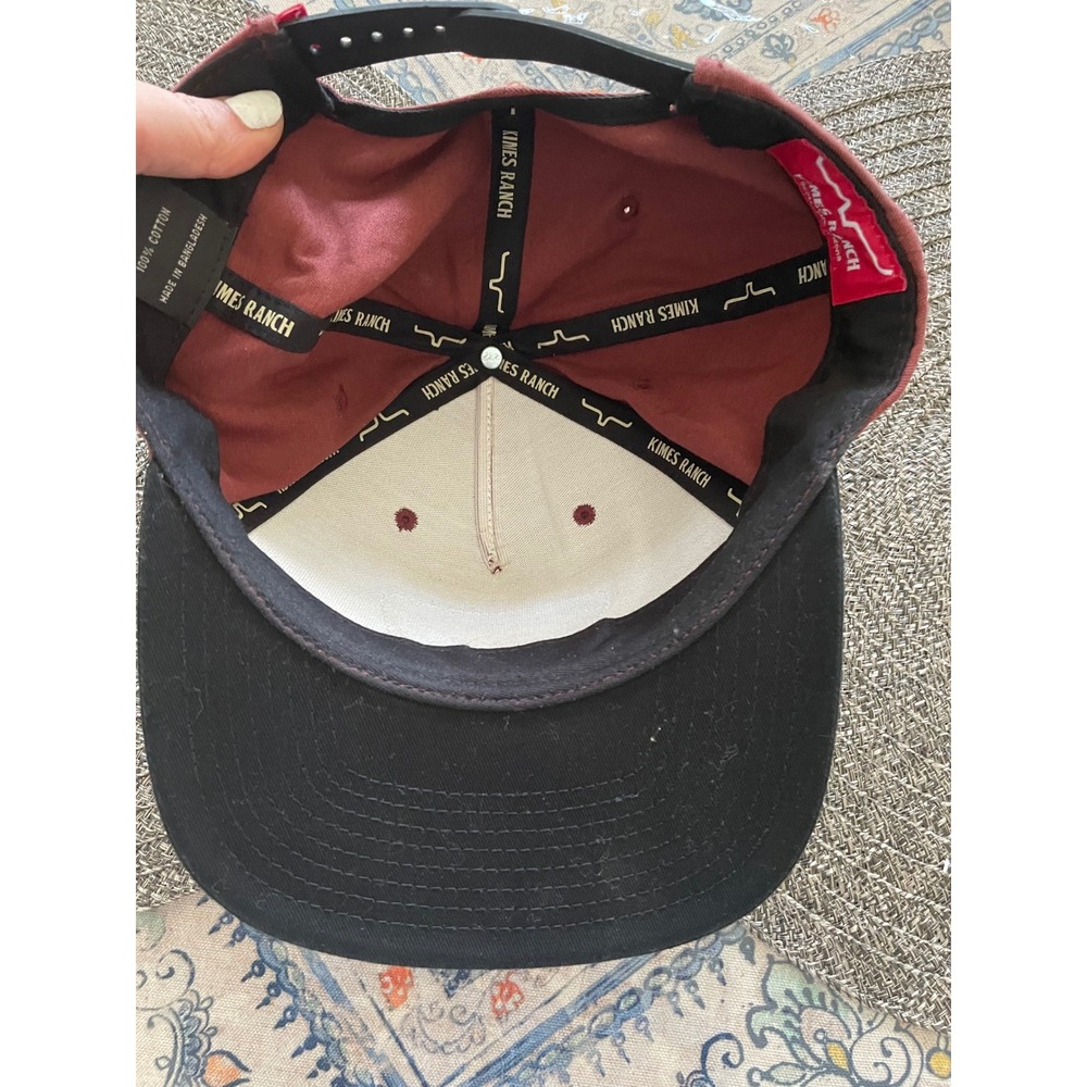 Kimes Ranch Mens Snapback Hat Maroon Black Leather Patch Logo Cotton Cap - Picture 2 of 5